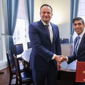 Taoiseach Leo Varadkar with Prime Minister Rishi Sunak at Parliament Buildings in Belfast on Monday. While the two leaders did meet privately, they held separate engagements with Stormont’s political leaders