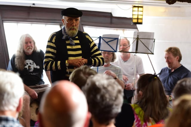 Storyteller Taffy Thomas MBE in the Captains Cabin of HMS Trincomalee. The event was part of the Hartlepool Folk Festival 5 years ago. Were you there?