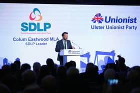 The SDLP leader Colum Eastwood addressing the UUP conference in 2016, where he got a rapturous reception. That suggested a politics in which the SDLP and UUP looked inward to the centre rather than outwards to their tribe. Such centrist politics never came to pass. Photo by Kelvin Boyes / Press Eye
