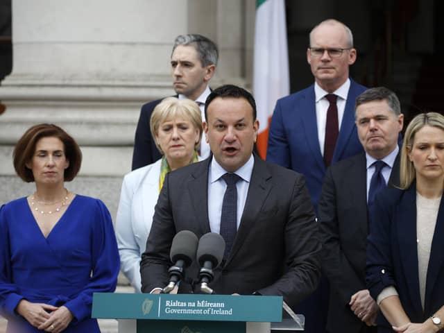 Taoiseach Leo Varadkar speaking to the media at Government Buildings in Dublin
