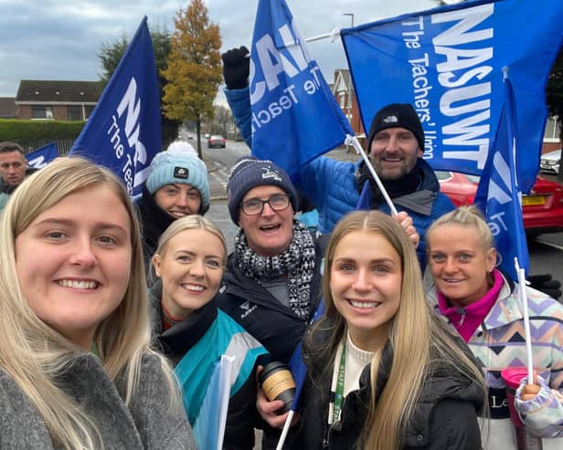 NASUWT members on the picket lines at Malone Integrated College in November.