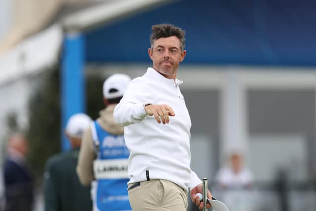 Rory McIlroy finishes on the 18th green on day three of the Irish Open at Trump International in County Clare. (Photo by Damien Eagers/PA Wire)