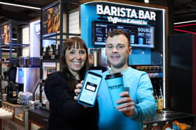 Barista Bar brand manager, Keavy O’Mahony-Truesdale and Barista Bar brand ambassador and radio presenter, Paulo Ross, launch the new My Barista Bar Rewards+ app, which launches today (Monday)