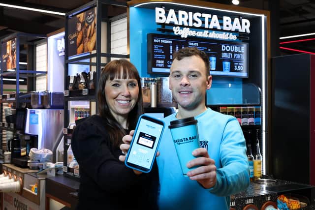 Barista Bar brand manager, Keavy O’Mahony-Truesdale and Barista Bar brand ambassador and radio presenter, Paulo Ross, launch the new My Barista Bar Rewards+ app, which launches today (Monday)
