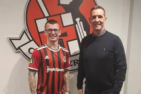 After scoring 19 goals at Queens University while on loan from Carrick Rangers, Stewart Nixon made the move to Premiership outfit Crusaders. PIC: Crusaders FC
