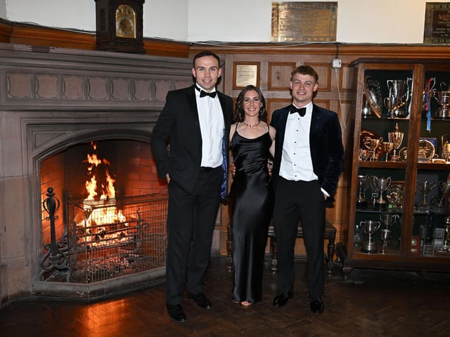 (Left-right) Matt McKelvey, Hannah Blakely and Ben McKelvey at the OC Ball organised by the Old Campbellian Society.