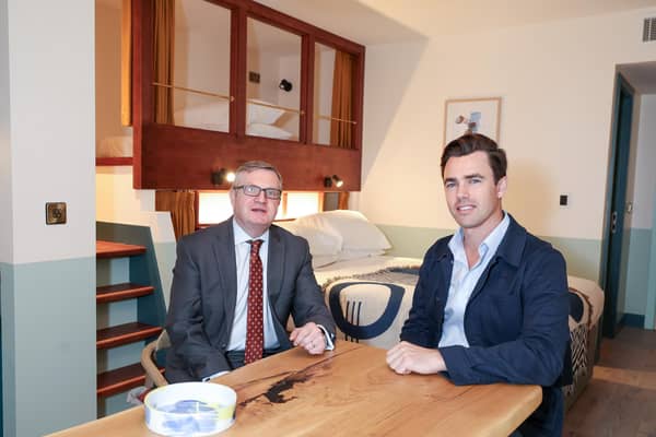 Oakland Holdings, the Belfast based commercial and residential developer has completed Northern Ireland’s first ‘Hometel’ which will open to the public on October 16. Pictured is Robert Goodwin and Gareth Graham from Oakland Holdings in one of the new room2 bedrooms