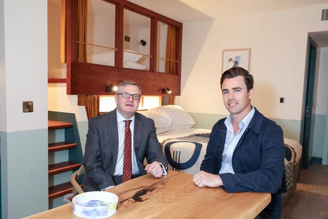 Oakland Holdings, the Belfast based commercial and residential developer has completed Northern Ireland’s first ‘Hometel’ which will open to the public on October 16. Pictured is Robert Goodwin and Gareth Graham from Oakland Holdings in one of the new room2 bedrooms