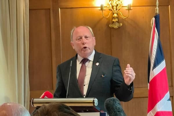 TUV leader Jim Allister during the TUV Aprill 2022 Manifesto at the Dunadry Hotel. Photo: Colm Lenaghan/Pacemaker