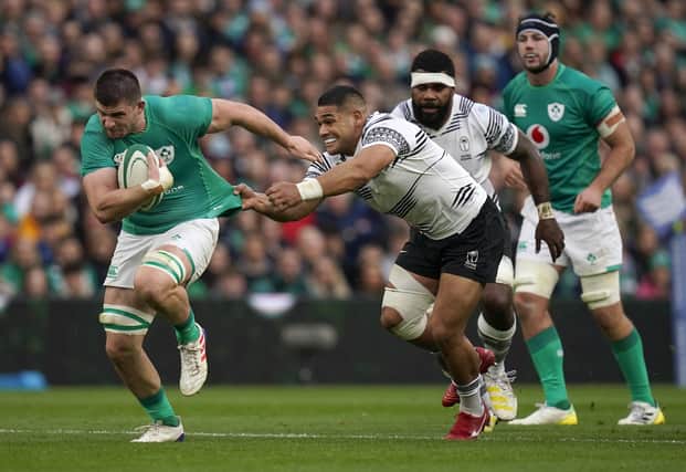Nick Timoney on show for Ireland against Fiji during the Autumn International match at the Aviva Stadium in Dublin during November 2022. (Photo by Niall Carson/PA)
