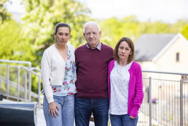 Julia McSorley’s widower Patsy (centre), daughter Julie McGeehan (right) and granddaughter Tara McKenna