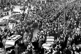 Sean South’s funeral passes through O’Connell Street, Dublin in 1957. He died when the RUC defended themselves. His life was lost because politicians perpetuated the myth that killing for Ireland was going to improve this country