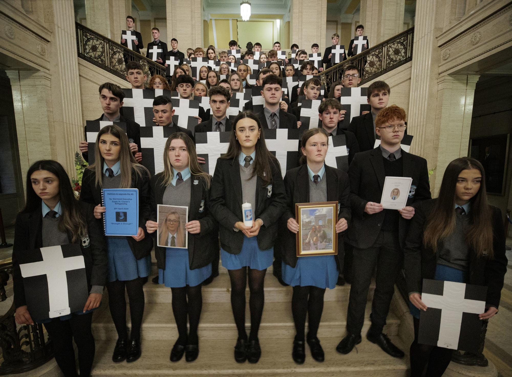 School pupils from St Ciaran’s College in Ballygawley press ...