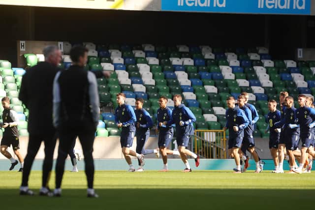 Northern Ireland players train in Belfast before facing San Marino across the Euro 2024 qualifying campaign. (Photo by Jonathan Porter/PressEye)