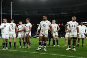 ngland look dejected after their defeat against South Africa in the Autumn International match at Twickenham in London on Saturday. (Photo by David Rogers/Getty Images)