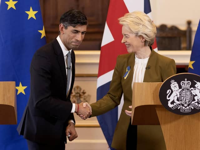 Prime Minister Rishi Sunak and EU Commission President Ursula von der Leyen unveiled the Windsor Framework early last year. Invest NI - the body tasked with attracting foreign direct investment into Northern Ireland - says it cannot divulge specific numbers as it's commercially sensitive and would give competitors an "insight into our pipeline". Photo: PA.