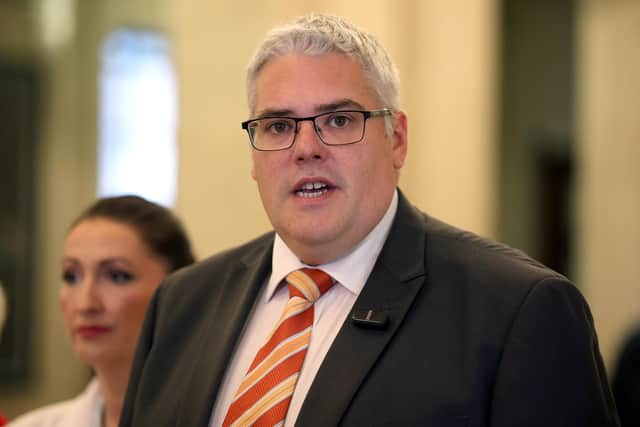 DUP leader Gavin Robinson said unionists should make their voices heard at the ballot box. Photo: Liam McBurney/PA