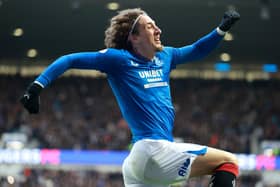 Rangers' Fabio Silva celebrates scoring in the cinch Premiership win at Ibrox over Livingston. (Photo by Steve Welsh/PA Wire).