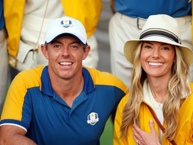 Rory McIlroy celebrates with his wife Erica after Europe regained the Ryder Cup following victory over the USA on day three of the 44th Ryder Cup at the Marco Simone Golf and Country Club in Rome in October last year. PA Photo.