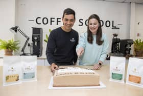 Fidela Coffee in Coleraine has became the 13th Économusée launched in Northern Ireland. Pictured are Rachel Dillon and Frank Portilla owners of Fidela Coffee Roasters cutting the cake.