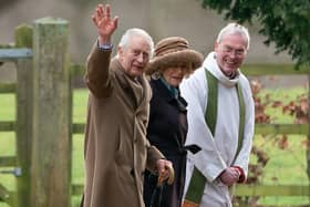 King Charles III and Queen Camilla arriving to attend a church service at St Mary Magdalene Church in Sandringham, Norfolk, on Sunday, February 4, 2024.. The King has been diagnosed with a form of cancer and has begun a schedule of regular treatments, and while he has postponed public duties he “remains wholly positive about his treatment”, Buckingham Palace said