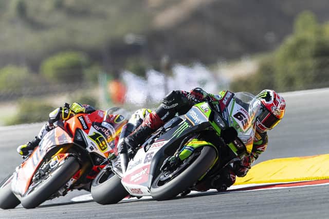 Jonathan Rea (Kawasaki Racing Team) leading Aruba.It Ducati rider Alvaro Bautista of Spain, who holds a commanding lead in the World Superbike Championship with two rounds left.