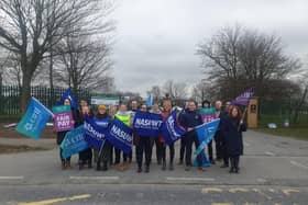 Members of the NASUWT and INTO on the picket line outside Lismore Comprehensive in Craigavon during a half-day strike on February 21 over pay and conditions
