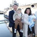 Paul Dickson with wife Lucy and children Finn and Jude, along with Reverend Desmond Hanna after Sunday's christening