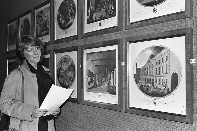 Gloria Dring from Belfast at the launch of facsimile edition of the illustrations of the Irish linen industry in 1783 by William Hincks, by the Linen Hall Library, and the Ulster Folk and Transport Museum in November 1982. Picture: News Letter archives