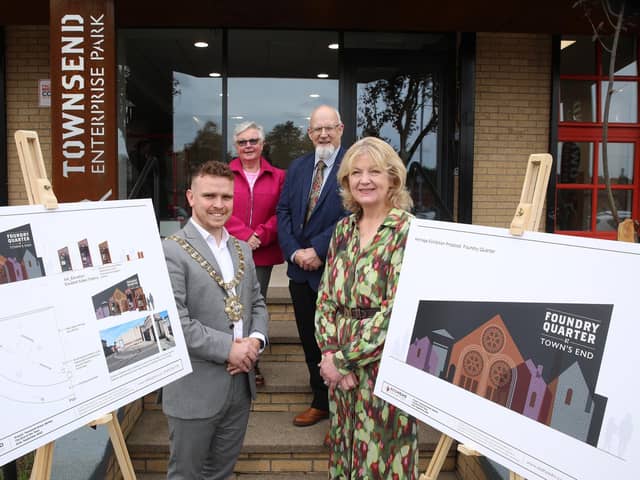 Belfast's Townsend Enterprise Park has unveiled a substantial £280,000 transformation within its property, which has created an enriched working environment for its 46 tenants.  Board members Linda Graham and Reverend Jack Lamb are pictured with Lord Mayor Cllr Ryan Murphy and Margaret Patterson McMahon, CEO, Townsend Enterprise Park