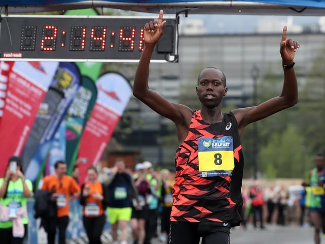 Winner of the mens race in the Moy Park Belfast City Marathon - Mathew Kiplimo Kemboi