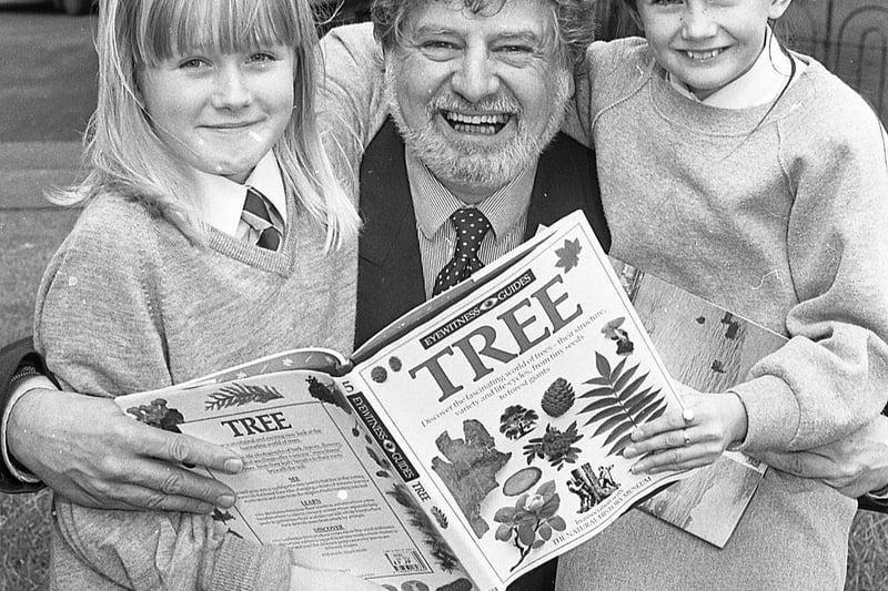 In March 1992 Belfast’s wildlife got a new campaigner when television personality Jimmy Ellis launched a conservation initiative, Nature in the City, which was the first strategy of its kind in Ireland and was the result of extensive co-operation and consultation between government departments, district councils and conservation groups. Mr Ellis is pictured with Carrs Glen Primary School pupils Lindsay Thompson and Natalie Pritchard launching the new conservation strategy. Picture: News Letter archives