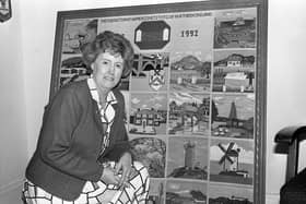 Pictured in September 1992 is Violet England, chairman of the Women’s Institute in Northern Ireland, with the 60th anniversary tapestry which had been made by all the branches in the province. Picture: News Letter archives/Darryl Armitage