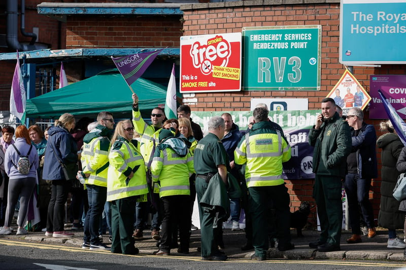Health workers at the Royal Victoria Hospital, Belfast, have went out on strike today as part of the ongoing pay dispute. Photo by Press Eye