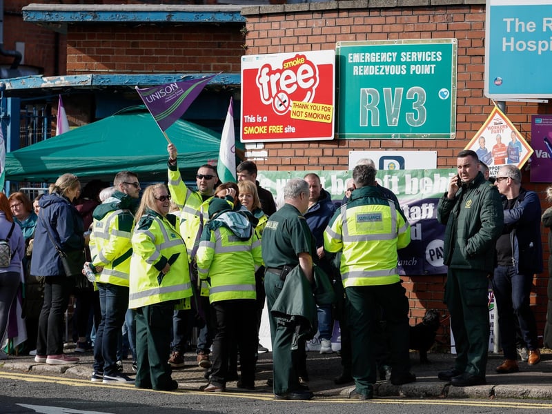 Health workers at the Royal Victoria Hospital, Belfast, have went out on strike today as part of the ongoing pay dispute. Photo by Press Eye
