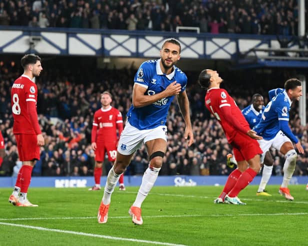 Everton's Dominic Calvert-Lewin scored the second goal in a 2-0 win over Liverpool at Goodison Park
