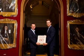 Belfast based company hands over historic National Portrait Gallery redevelopment. Pictured is Gilbert-Ash MD Ray Hutchinson, who is from Ballymena, at the handover ceremony where the company were given a plaque of gratitude from the Gallery’s director and Board