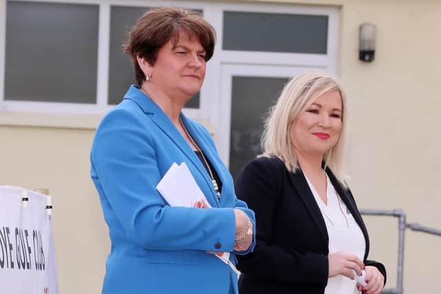 Former First Minister Arlene Foster and former Deputy First Minister Michelle O'Neill. Photo: Jonathan Porter/PressEye