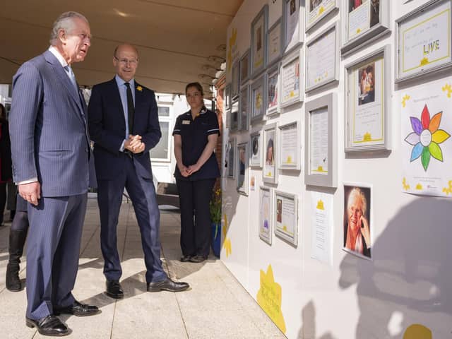 Visit of HRH King Charles III to the Marie Curie Hospice, Belfast on the second Day of Reflection, on 23 March 2022, where he met patients and staff.