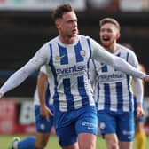 Matthew Shevlin celebrates his goal for Coleraine against Dungannon Swifts at The Showgrounds