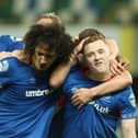 Shayne Lavery and teammates celebrate after his second goal against Qarabag FK. PIC: INPHO/Brian Little
