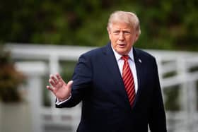 US President Donald Trump departs from Aras an Uachtarain, after his meeting with President Catherine Connolly at her official residence in Phoenix Park, Dublin, during his trip to the Republic of Ireland