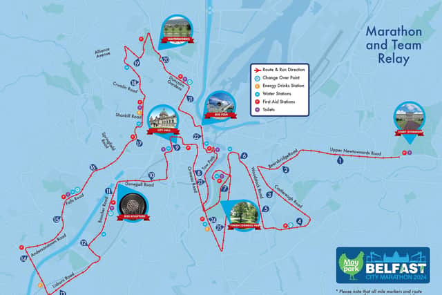 The map of the 2024 Belfast Marathon