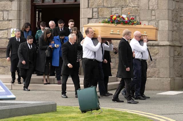 The funeral service for Robert (Bobbie) McKee in Mourne Presbyterian Church.