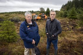 Oliver McVeigh (left ) brother of Columba McVeigh and James Nesbitt (right) patron of WAVE Trauma Centre, visiting the search site at Bragan Bog, near Emyvale in Co Monaghan