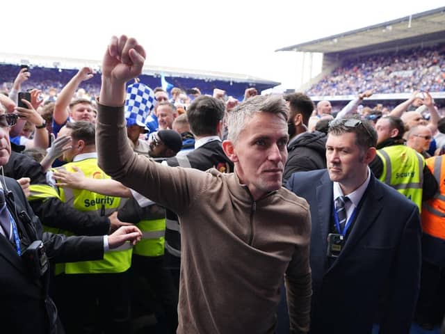 Ipswich Town manager Kieran McKenna - who is from Fermanagh - celebrates their side's promotion to the Premier League after the Sky Bet Championship match at Portman Road, Ipswich. Picture date: Saturday May 4, 2024. Photo: PA.