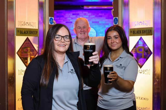 The Magherafelt Oakleaf Group has completed the refurbishment of The Black Sheep bar in the The Loup, which was purchased by the Group in June last year. An on-going 12-month refurbishment has created a revitalised community hub for the village, with a new restaurant in the venue to be opened in the coming months. Offering a warm welcome to customers are The Black Sheep Bar manager Cathy O’Neill with Brian McVey and Caitlin Doyle