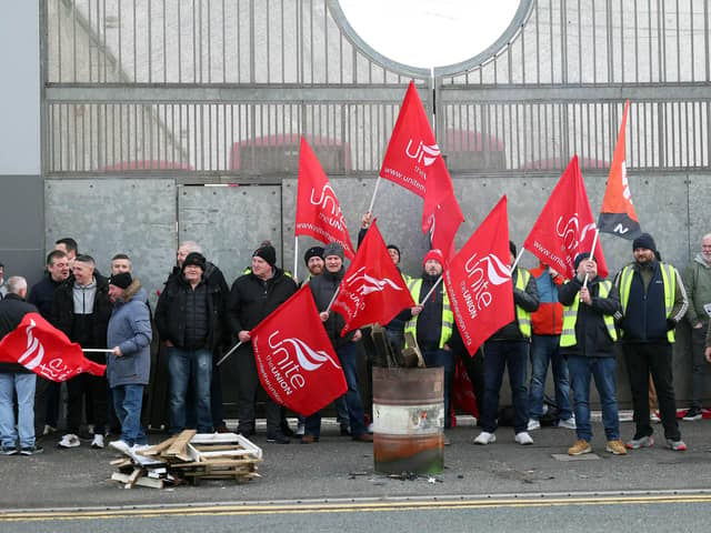 Public transport workers in Northern Ireland pictured during the strikes in December.
