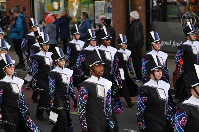 Clover High School Band brought all the colour and pageantry of an American marching band to Larne on Wednesday