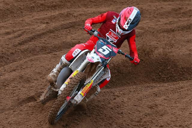 Castlederg’s Cole McCullough claimed his maiden International motocross podium at the opening round of the Italian Championship at the GP track Riola Sardo, in Sardinia, southern Italy. Picture: Maurice Montgomery